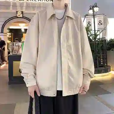 宝米卡 美拉德纯色翻领机车外套休闲春秋潮皮衣 男女同款