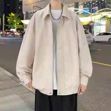 宝米卡 美拉德纯色翻领机车外套休闲春秋潮皮衣 男女同款