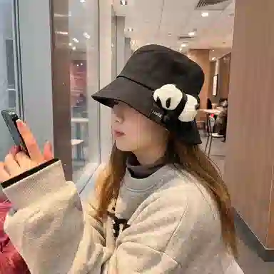 佩洛依 可爱熊猫公仔 遮阳防晒 棉 渔夫帽 男女同款情侣款