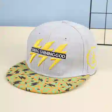 佩洛依 刺绣闪电灰色 嘻哈平沿遮阳 棉 防晒帽 男女同款情侣款