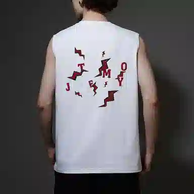 棉基因 夏季宽松圆领纯棉外穿打底衫篮球运动数字闪电印花创意字母无袖坎肩背心 男女同款