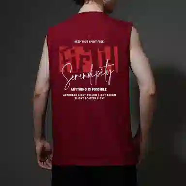 棉基因 夏季宽松圆领纯棉外穿不规则图案打底衫篮球运动数字创意英文字母印花坎肩无袖背心 男女同款