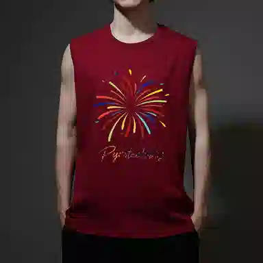 棉基因 夏季宽松圆领纯棉外穿烟花图案打底衫篮球运动数字无袖坎肩背心 男女同款