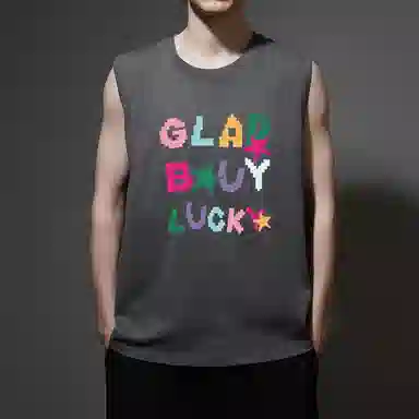 棉基因 宽松圆领纯棉篮球运动数字字母创意坎肩无袖背心 男女同款