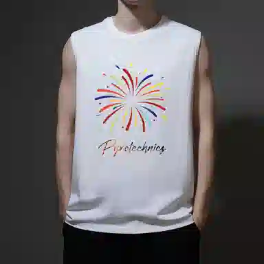棉基因 夏季宽松圆领纯棉外穿烟花图案打底衫篮球运动数字无袖坎肩背心 男女同款