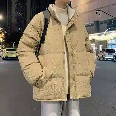 棉基因 冬季千鸟格纹理感加绒优质棉棒球服保暖高个小个子日系男简约潮流夹棉袄子美式高街工装风青少年职场通勤学院风棉衣外套 男女同款