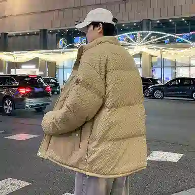 棉基因 冬季千鸟格纹理感加绒优质棉棒球服保暖高个小个子日系男简约潮流夹棉袄子美式高街工装风青少年职场通勤学院风棉衣外套 男女同款