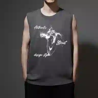 棉基因 宽松圆领纯棉外穿打底衫篮球运动简约潮牌英文个性创意美式街头欧美健身休闲百搭无袖坎肩夏季背心 男女同款