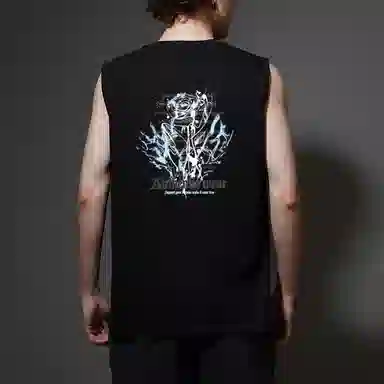 棉基因 宽松圆领纯棉外穿打底衫篮球运动玫瑰暗黑风浪漫高街涂鸦个性美式复古肌肉训练透气无袖坎肩背心 男女同款