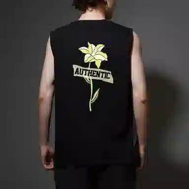 棉基因 夏季宽松圆领纯棉外穿打底衫篮球运动创意个性花朵英文肌肉训练小清新潮牌国潮无袖坎肩背心 男女同款