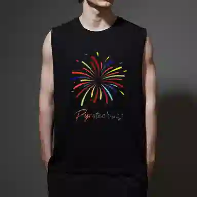 棉基因 夏季宽松圆领纯棉外穿烟花图案打底衫篮球运动数字无袖坎肩背心 男女同款