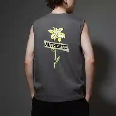 棉基因 夏季宽松圆领纯棉外穿打底衫篮球运动创意个性花朵英文肌肉训练小清新潮牌国潮无袖坎肩背心 男女同款
