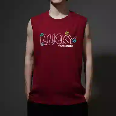 棉基因 夏季宽松圆领纯棉外穿打底衫篮球运动数字花朵线条英文创意字母坎肩无袖背心 男女同款