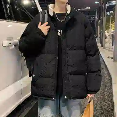 棉基因 冬季千鸟格纹理感加绒优质棉棒球服保暖高个小个子日系男简约潮流夹棉袄子美式高街工装风青少年职场通勤学院风棉衣外套 男女同款