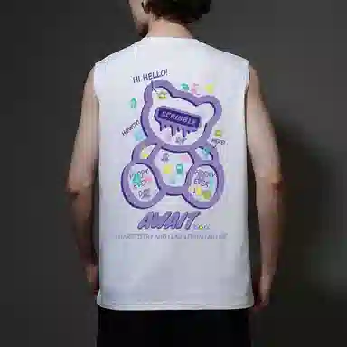 棉基因 宽松圆领纯棉活泼色彩涂鸦运动卡通印花趣味怪物设计无袖坎肩背心 男女同款