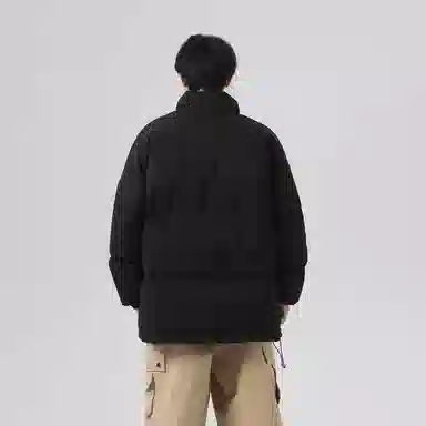 棉基因 冬季纯色高领无帽翻领优质棉棒球服保暖高个小个子日系男简约潮流夹棉袄子美式高街工装风青少年职场通勤学院风棉衣外套 男女同款