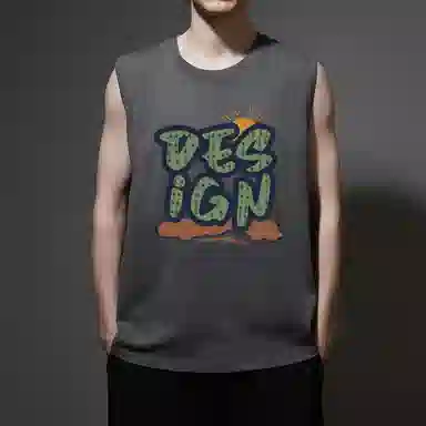 棉基因 宽松圆领纯棉卡通仙人掌印花篮球运动数字坎肩夏季无袖背心 男女同款