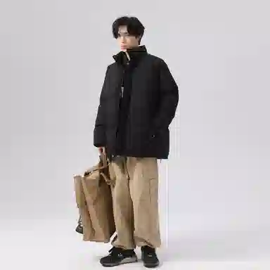 棉基因 冬季纯色高领无帽翻领优质棉棒球服保暖高个小个子日系男简约潮流夹棉袄子美式高街工装风青少年职场通勤学院风棉衣外套 男女同款