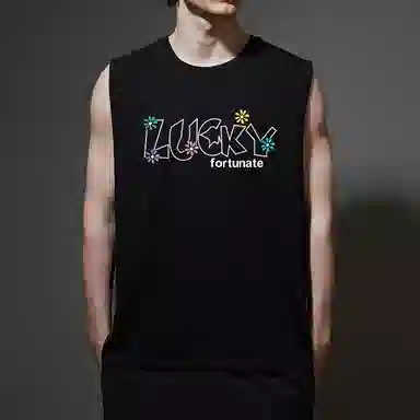 棉基因 夏季宽松圆领纯棉外穿打底衫篮球运动数字花朵线条英文创意字母坎肩无袖背心 男女同款