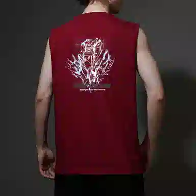 棉基因 宽松圆领纯棉外穿打底衫篮球运动玫瑰暗黑风浪漫高街涂鸦个性美式复古肌肉训练透气无袖坎肩背心 男女同款