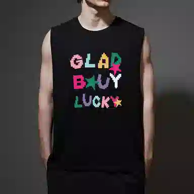 棉基因 宽松圆领纯棉篮球运动数字字母创意坎肩无袖背心 男女同款