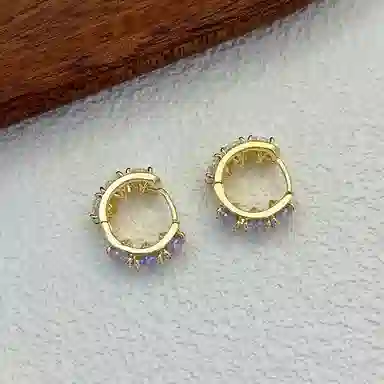 双生恋 双面镶钻紫色锆石小巧耳扣小众设计感百搭时尚精致日常通勤约会耳饰轻奢高级感 铜 耳环 女款