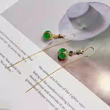 双生恋 绿玲珑 绿色钻球流苏小众设计感百搭时尚精致日常通勤约会耳饰轻奢高级感 铜 耳线 女款