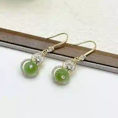 双生恋 国风葫芦 新中式绿色福禄小众设计感百搭时尚精致日常通勤约会耳饰轻奢高级感 铜 耳环 女款