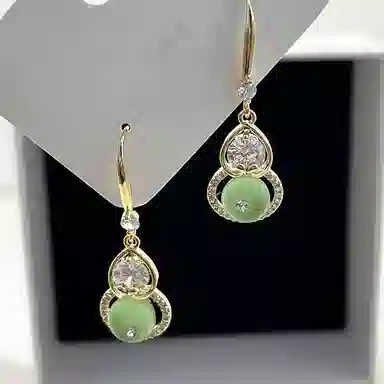 双生恋 国风葫芦 新中式绿色福禄小众设计感百搭时尚精致日常通勤约会耳饰轻奢高级感 铜 耳环 女款