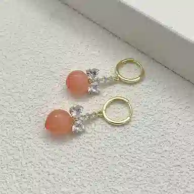 双生恋 夏日水蜜桃🍑 蝴蝶结锆石小众设计感百搭时尚精致日常通勤约会耳饰轻奢高级感 铜 耳环 女款