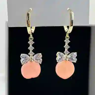 双生恋 夏日水蜜桃🍑 蝴蝶结锆石小众设计感百搭时尚精致日常通勤约会耳饰轻奢高级感 铜 耳环 女款