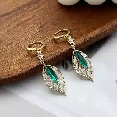 双生恋 金枝玉叶 镶嵌蓝色锆石树叶造型耳坠新中式耳扣小众设计感百搭时尚精致日常通勤约会耳饰轻奢高级感 铜 耳环 女款