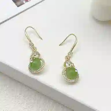 双生恋 国风葫芦 新中式绿色福禄小众设计感百搭时尚精致日常通勤约会耳饰轻奢高级感 铜 耳环 女款