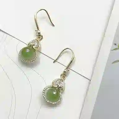双生恋 国风葫芦 新中式绿色福禄小众设计感百搭时尚精致日常通勤约会耳饰轻奢高级感 铜 耳环 女款