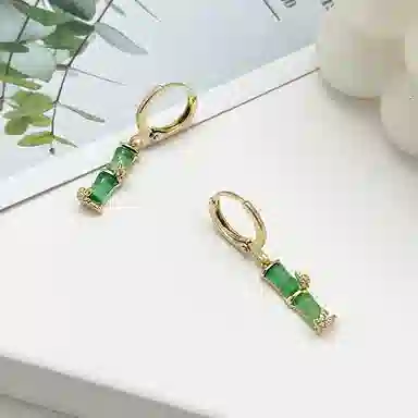 双生恋 节节高 新中式绿色竹节小众设计感百搭时尚精致日常通勤约会轻奢高级感 铜合金 耳环 女款
