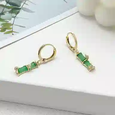 双生恋 节节高 新中式绿色竹节小众设计感百搭时尚精致日常通勤约会轻奢高级感 铜合金 耳环 女款