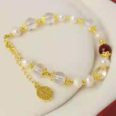 品彩 好运白水晶玛瑙平安喜乐 淡水珍珠 手链 女款