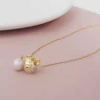 品彩 近圆珠 招财猫 诸事顺利 平安招财 幸运财运 淡水珍珠 项链 女款