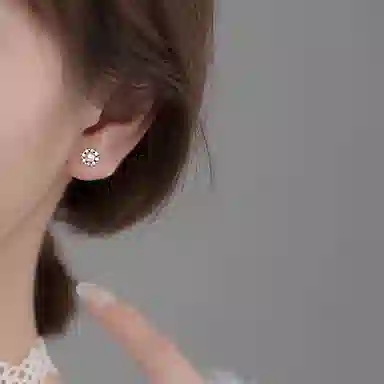 品彩 法式微镶 小圆盘百搭高级感轻奢耳饰 淡水珍珠 耳钉 女款