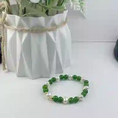 水绿山青 品彩 碧绿串珠珍珠新中式优雅百搭天然 玉髓 手串 女款