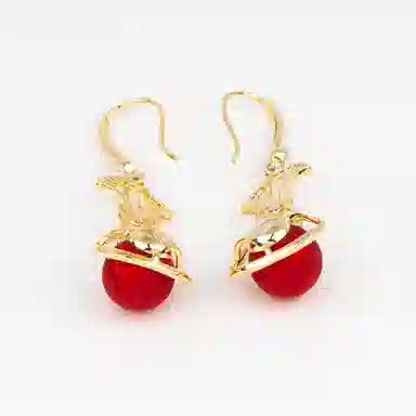 卡铂雅 经典热卖国风孔雀凤凰流苏红色设计高级感 铜 耳环 女款