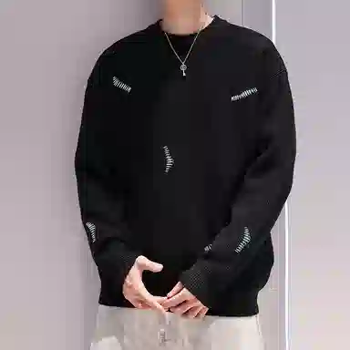 极限涡轮 潮流纯色破洞缝补圆领舒适时尚百搭针织衫 男女同款 白色