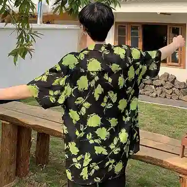 寻星记 美式复古花卉满印冰丝垂感慵懒度假风痞帅宽松百搭夏季短袖衬衣衬衫 男女同款