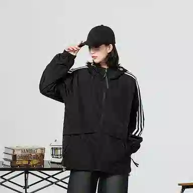 极限涡轮 时尚三条杠防晒防风防水撞色连帽舒适潮流百搭休闲夹克外套 男女同款