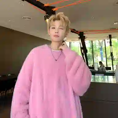 极限涡轮 美式街头风貂毛纯色加厚慵懒时尚休闲百搭宽松圆领针织衫 男女同款