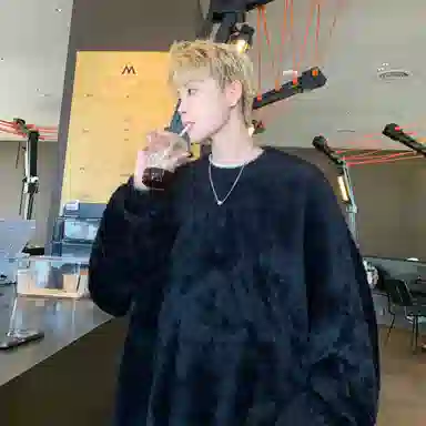 极限涡轮 美式街头风貂毛纯色加厚慵懒时尚休闲百搭宽松圆领针织衫 男女同款