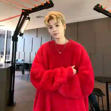 极限涡轮 美式街头风貂毛纯色加厚慵懒时尚休闲百搭宽松圆领针织衫 男女同款