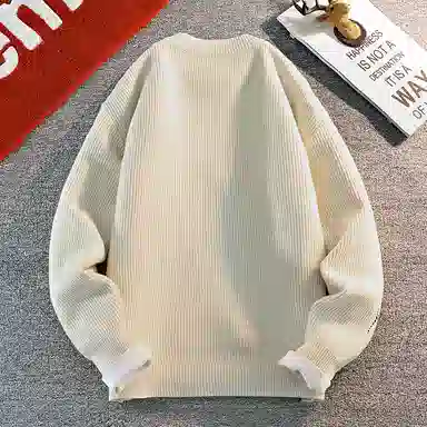 极限涡轮 潮流纯色破洞缝补圆领舒适时尚百搭针织衫 男女同款 白色