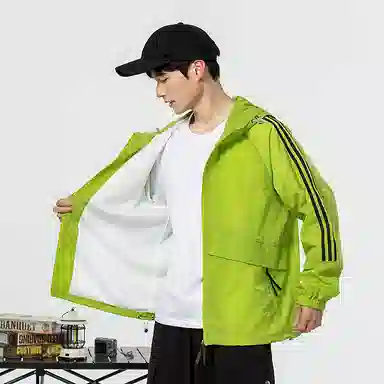极限涡轮 时尚三条杠防晒防风防水撞色连帽舒适潮流百搭休闲夹克外套 男女同款