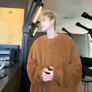 极限涡轮 美式街头风貂毛纯色加厚慵懒时尚休闲百搭宽松圆领针织衫 男女同款